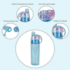 Set of 2 Fog Spraying Sports Water Bottle 600ml - Black & Blue