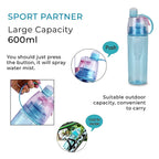 Set of 2 Fog Spraying Sports Water Bottle 600ml - Black & Blue