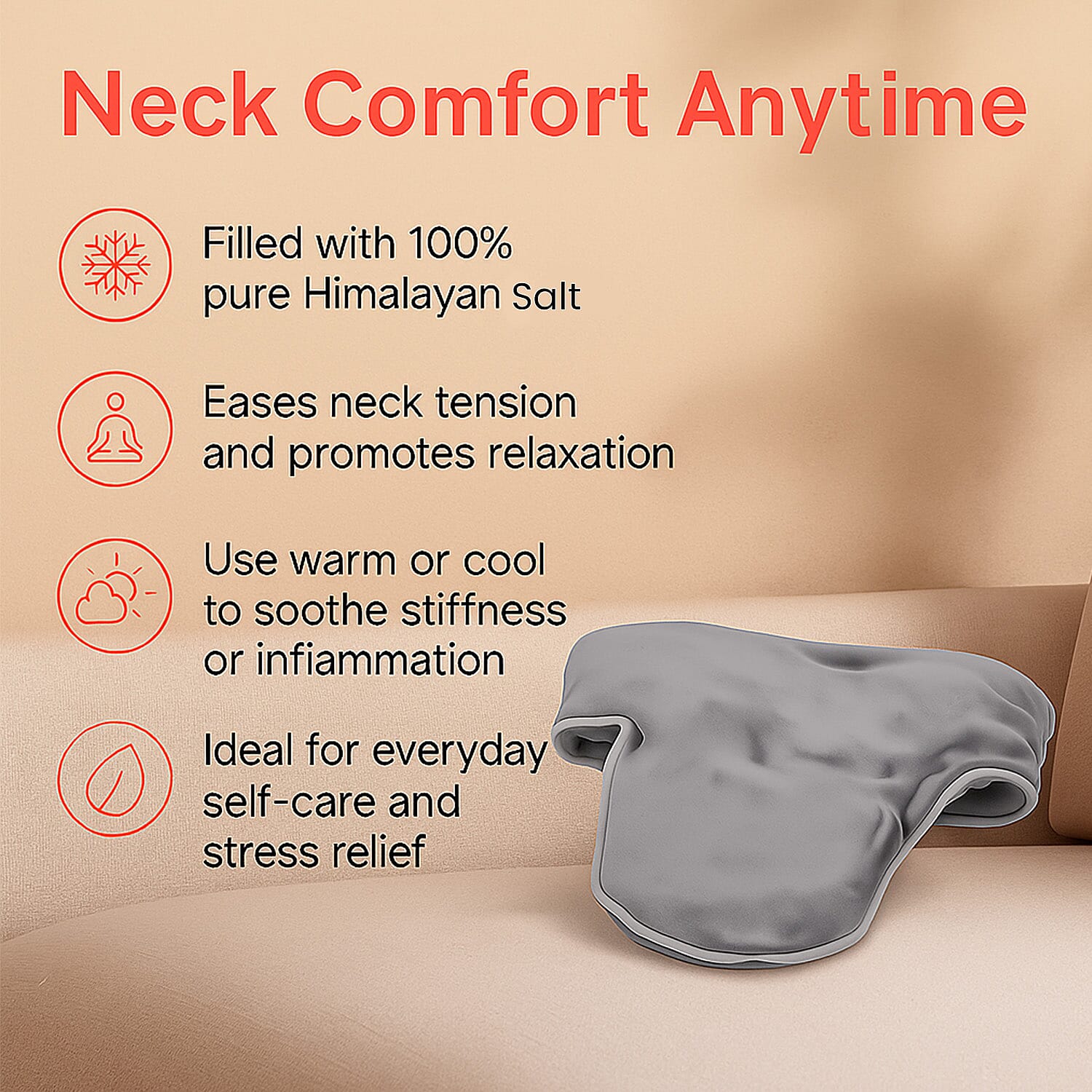 Microwavable and Freezable Himalayan Salt Neck Wrap - Light Grey