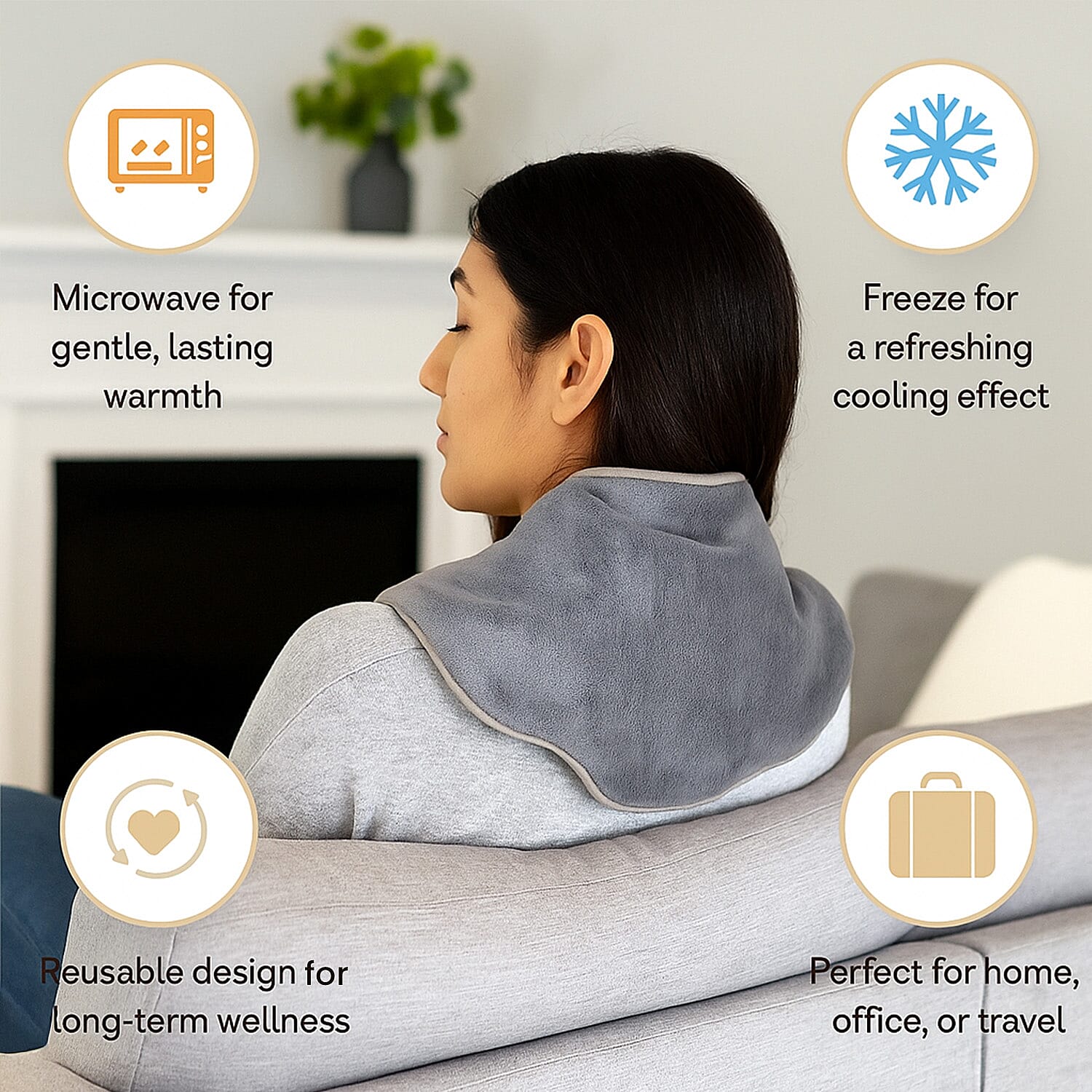 Microwavable and Freezable Himalayan Salt Neck Wrap - Light Grey