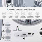 THE MULTIFUNCTIONAL GADGET SALE 2025- Rechargeable 6 in 1 Solar Fan (Inc. FM Radio, Bluetooth, MP3 Player - Many More) - White - Grey