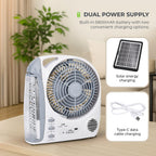 THE MULTIFUNCTIONAL GADGET SALE 2025- Rechargeable 6 in 1 Solar Fan (Inc. FM Radio, Bluetooth, MP3 Player - Many More) - White - Grey
