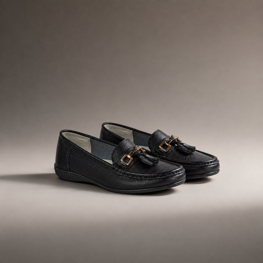 Jo & Joe Nautical Womens Slip on Casual Leather Loafer with Tassle (Size 3) - Black_7758485