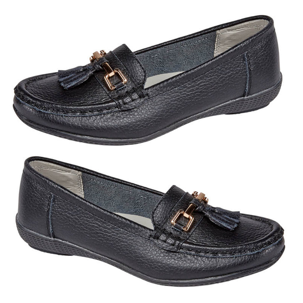 Jo & Joe Nautical Womens Slip on Casual Leather Loafer with Tassle (Size 3) - Black_7758485_2