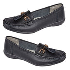 Jo & Joe Nautical Womens Slip on Casual Leather Loafer with Tassle (Size 3) - Black_7758485_2