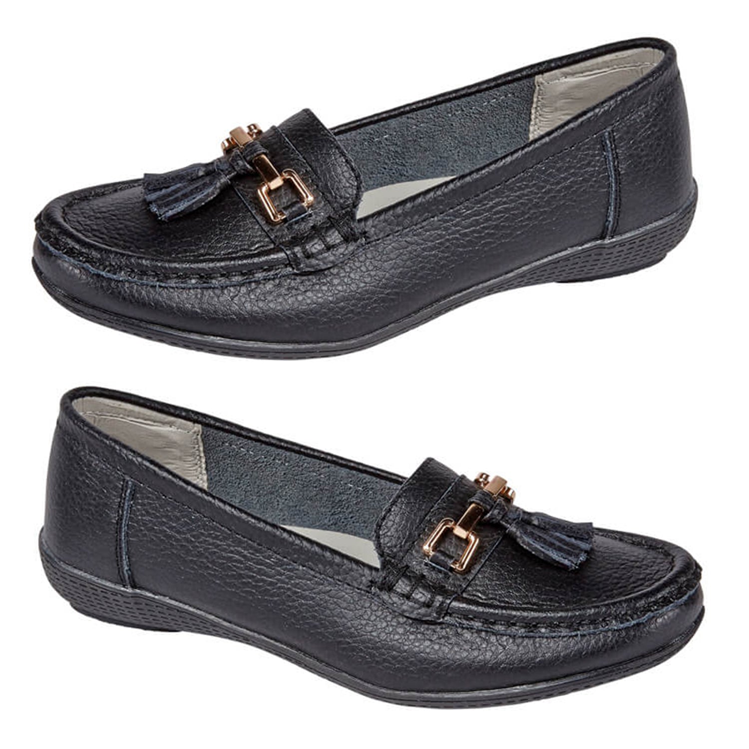 Jo & Joe Nautical Womens Slip on Casual Leather Loafer with Tassle (Size 3) - Black_7758485_2