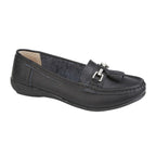 Jo & Joe Nautical Womens Slip on Casual Leather Loafer with Tassle (Size 3) - Black_7758485_3