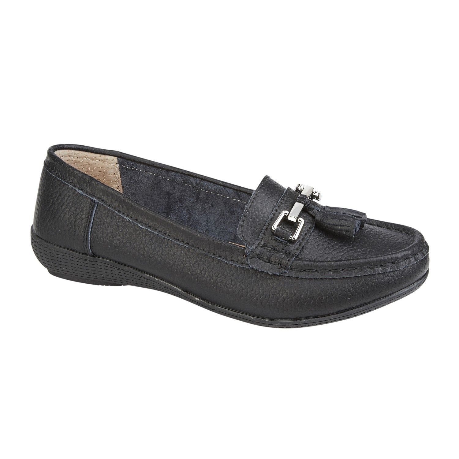 Jo & Joe Nautical Womens Slip on Casual Leather Loafer with Tassle (Size 3) - Black_7758485_3