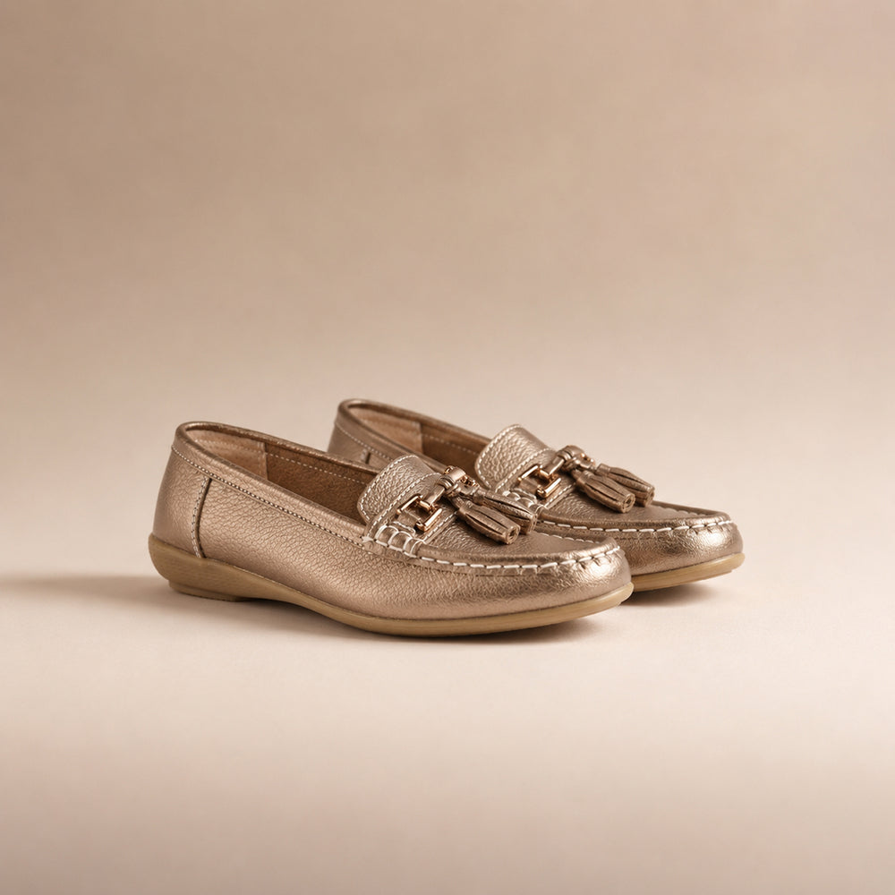 Jo & Joe Nautical Womens Slip on Casual Leather Loafer with Tassle (Size 8) - Bronze_7758532