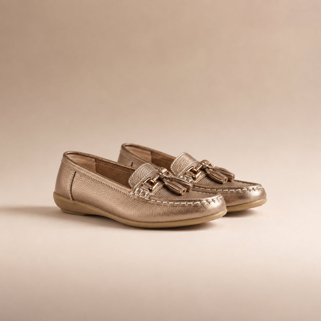 Jo & Joe Nautical Womens Slip on Casual Leather Loafer with Tassle (Size 8) - Bronze_7758532