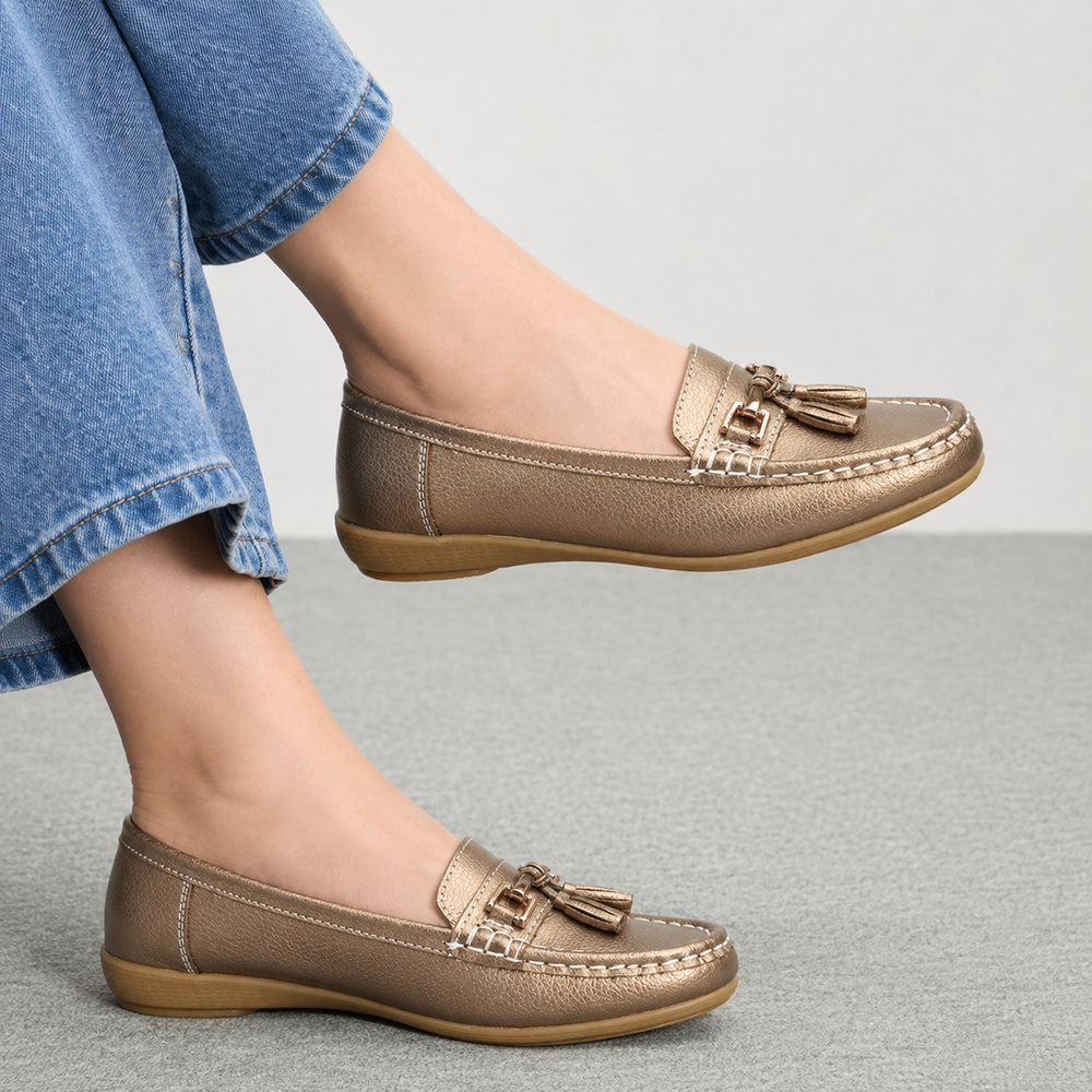 Jo & Joe Nautical Womens Slip on Casual Leather Loafer with Tassle (Size 8) - Bronze_7758532_1