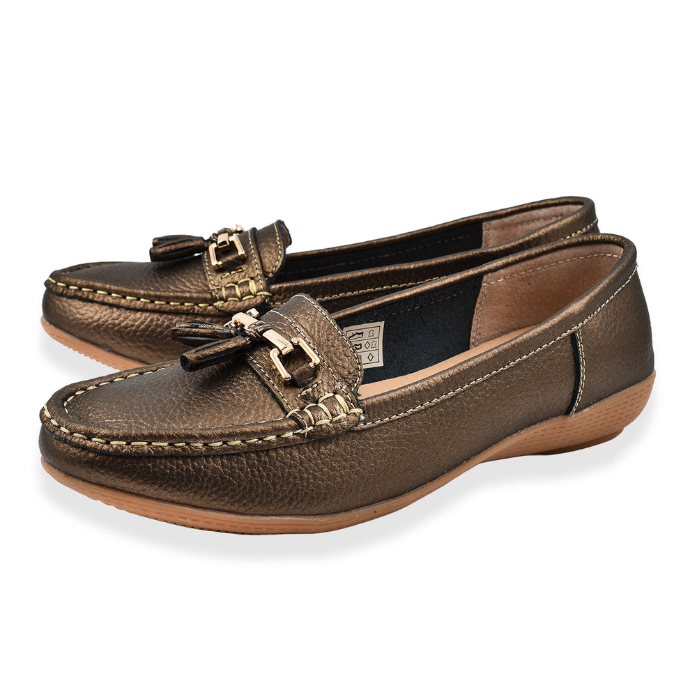 Jo & Joe Nautical Womens Slip on Casual Leather Loafer with Tassle (Size 8) - Bronze_7758532_2