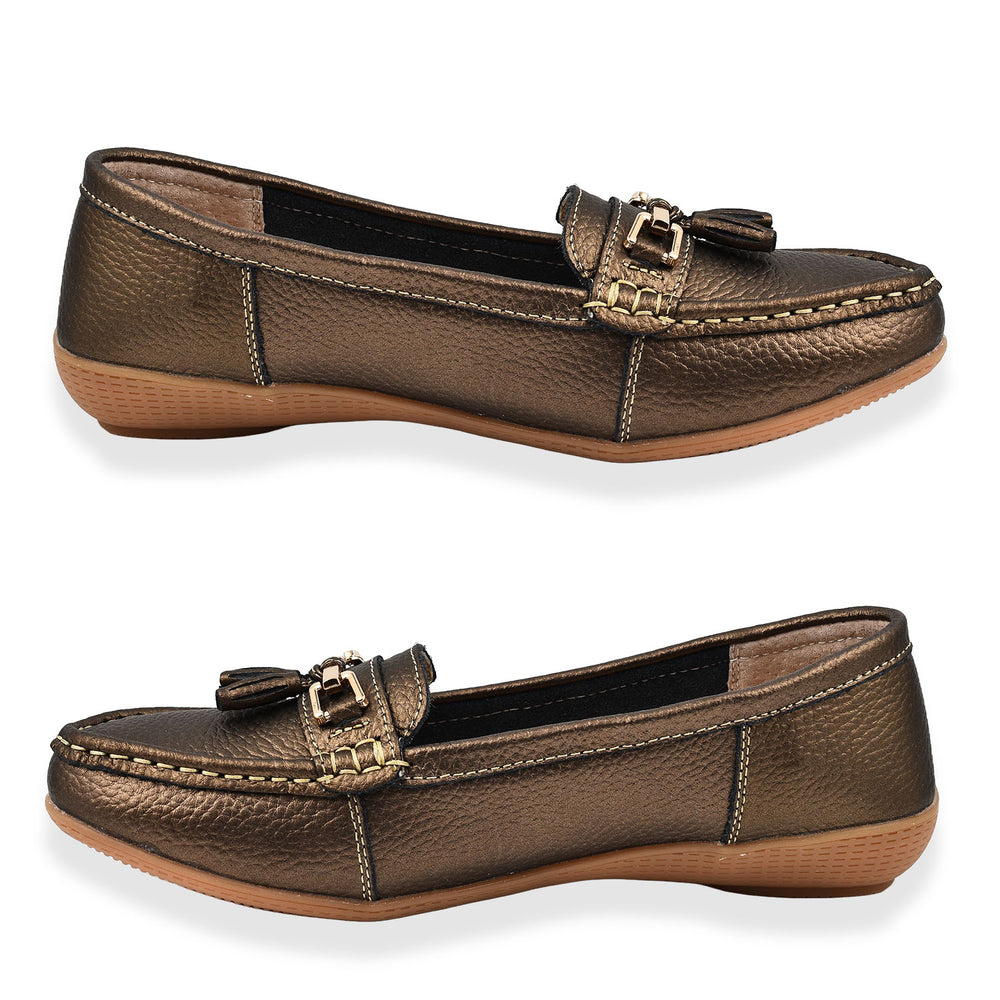 Jo & Joe Nautical Womens Slip on Casual Leather Loafer with Tassle (Size 8) - Bronze_7758532_3