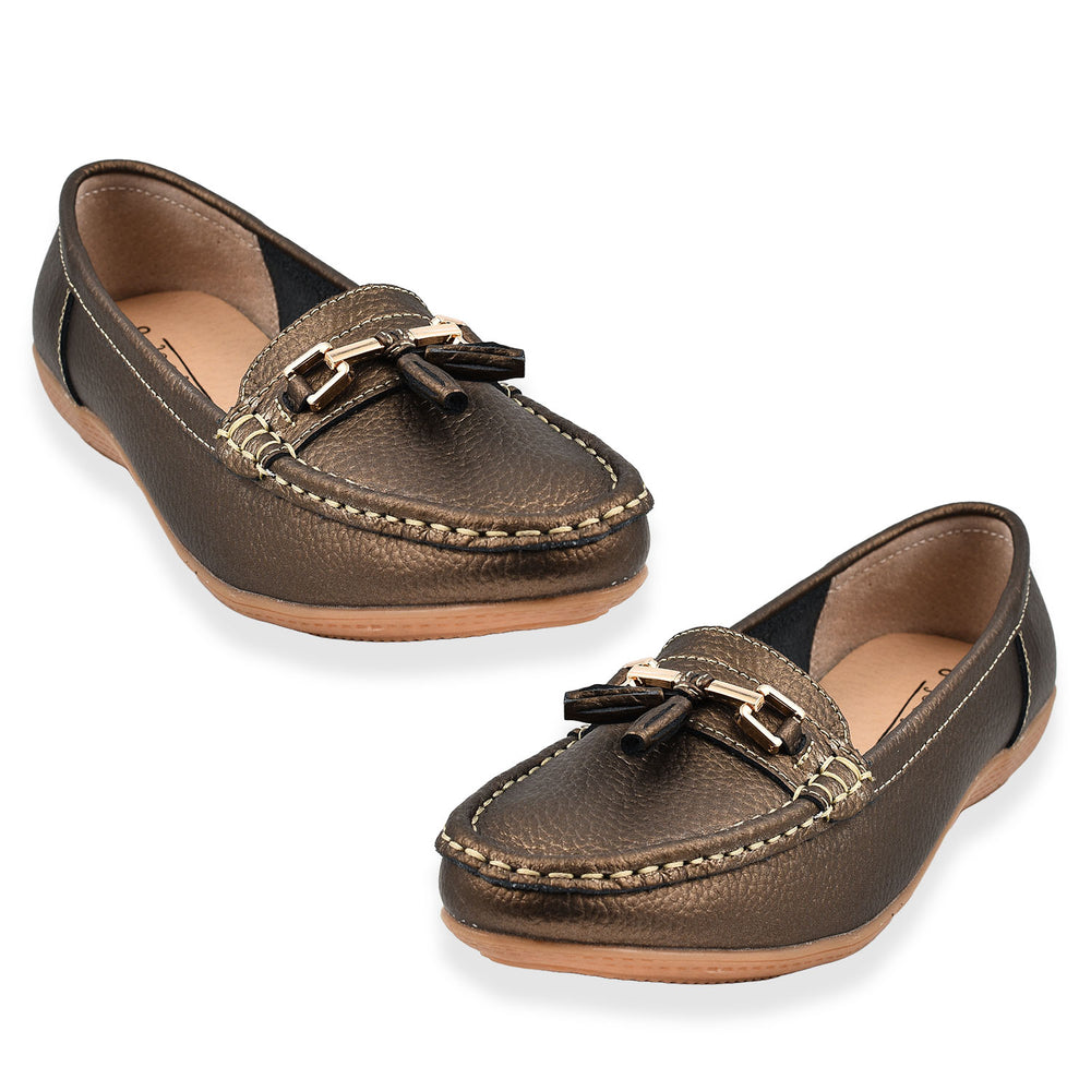 Jo & Joe Nautical Womens Slip on Casual Leather Loafer with Tassle (Size 8) - Bronze_7758532_4