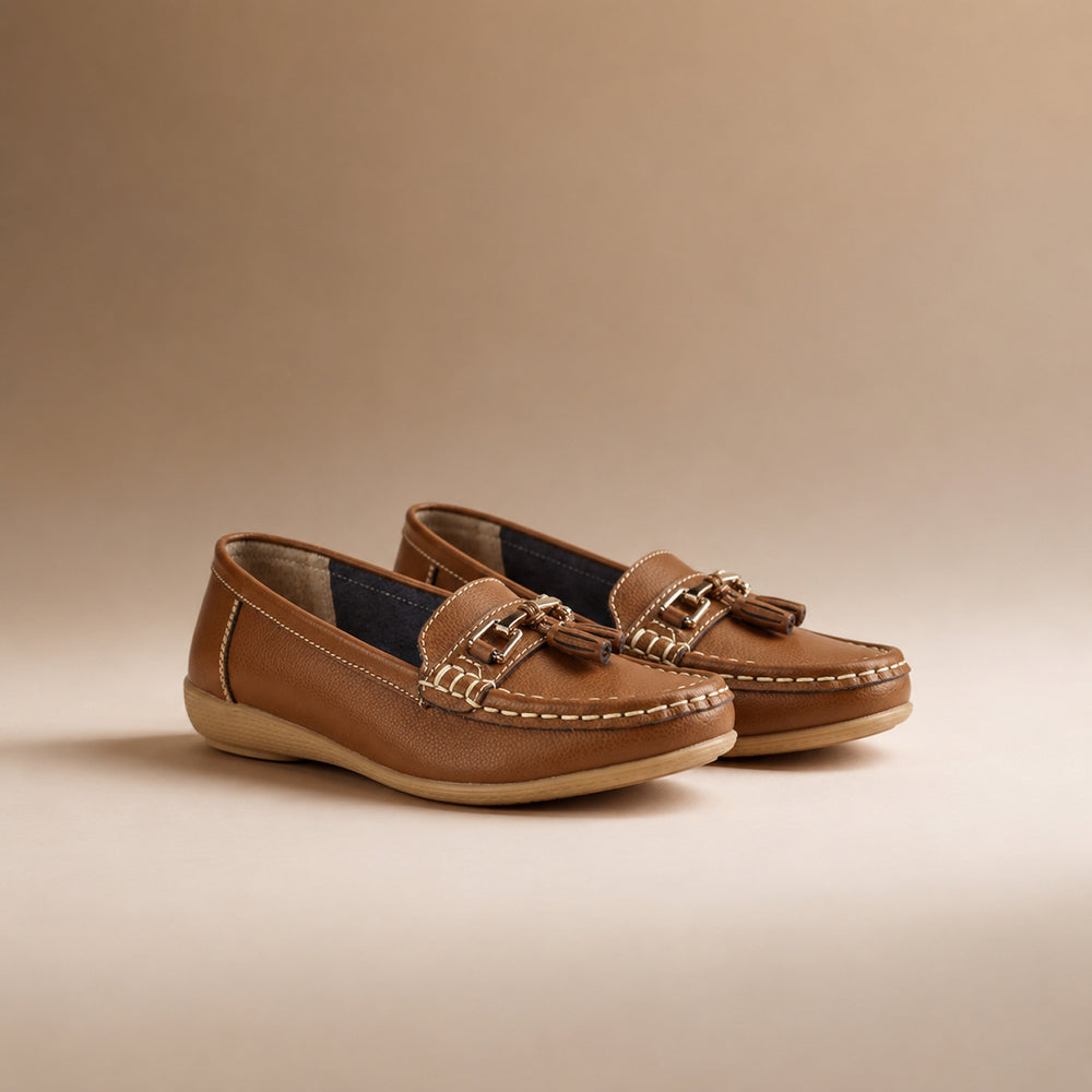 Jo & Joe Nautical Womens Slip on Casual Leather Loafer with Tassle (Size 8) - Tan_7758533