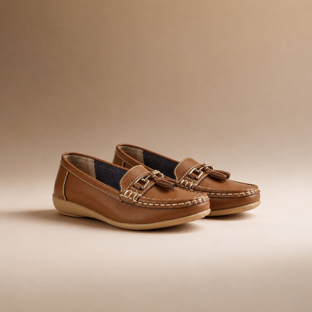 Jo & Joe Nautical Womens Slip on Casual Leather Loafer with Tassle (Size 8) - Tan_7758533