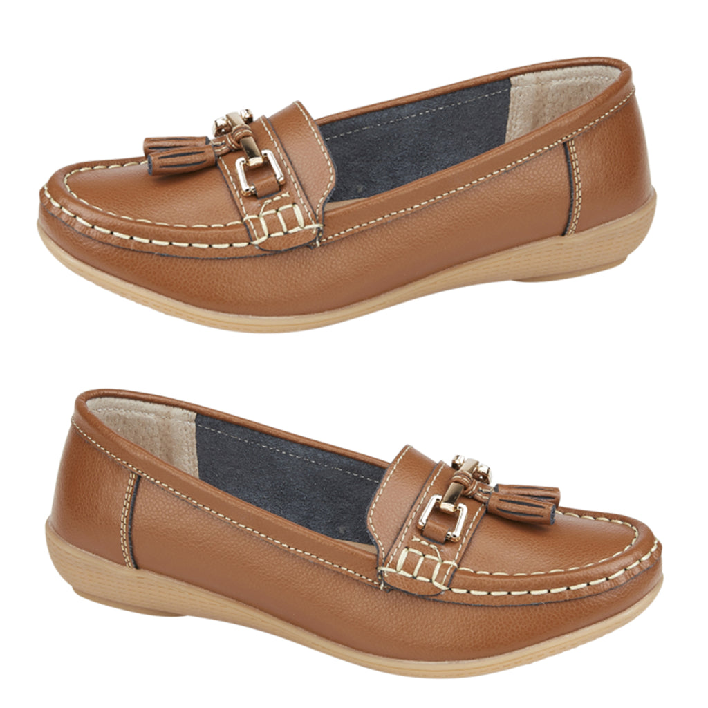 Jo & Joe Nautical Womens Slip on Casual Leather Loafer with Tassle (Size 8) - Tan_7758533_2