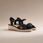 Jo & Joe Sunny Cross Strap Low Platform Wedge Sandal (Size 4) - Black_7766256