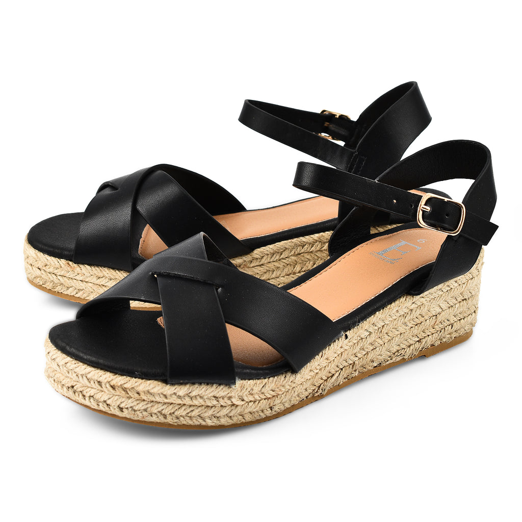 Jo & Joe Sunny Cross Strap Low Platform Wedge Sandal (Size 4) - Black_7766256_2