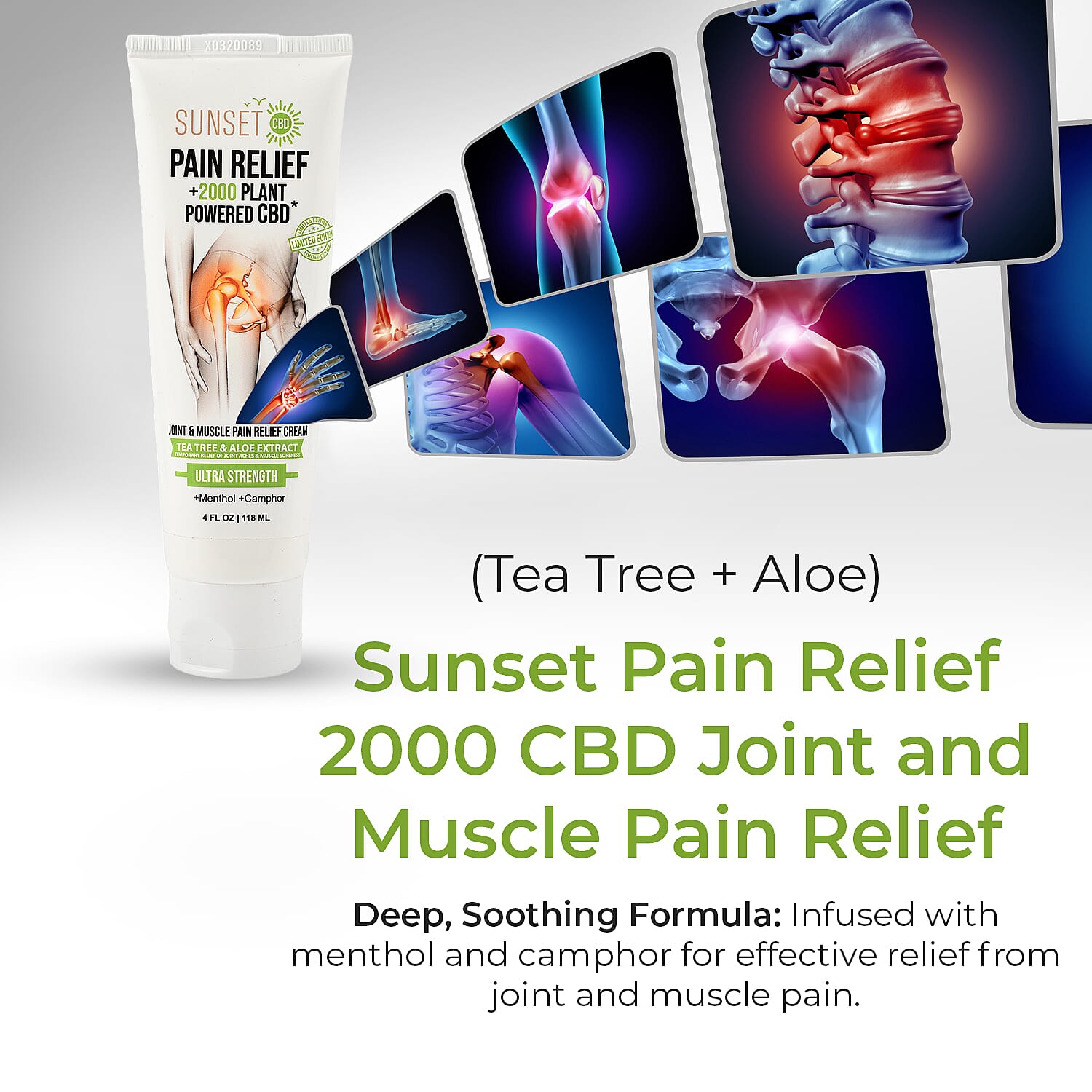 Sunset Pain Relief 2000mg ULTRA STRENGTH Joint & Muscle Pain Relief (Menthol + Camphor)