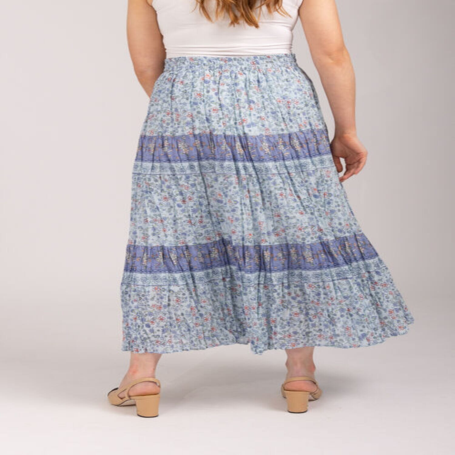 Maison Printed Skirt 100% Cotton (Size L,16-18) - Blue