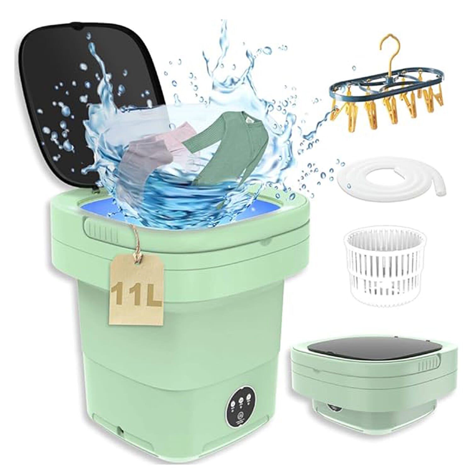 Collapsible Portable 11 Litre Washing Machine - Green