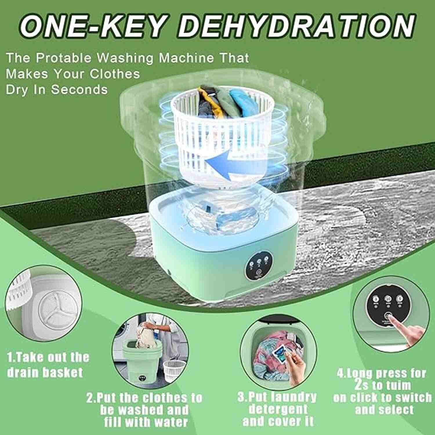 Collapsible Portable 11 Litre Washing Machine - Green