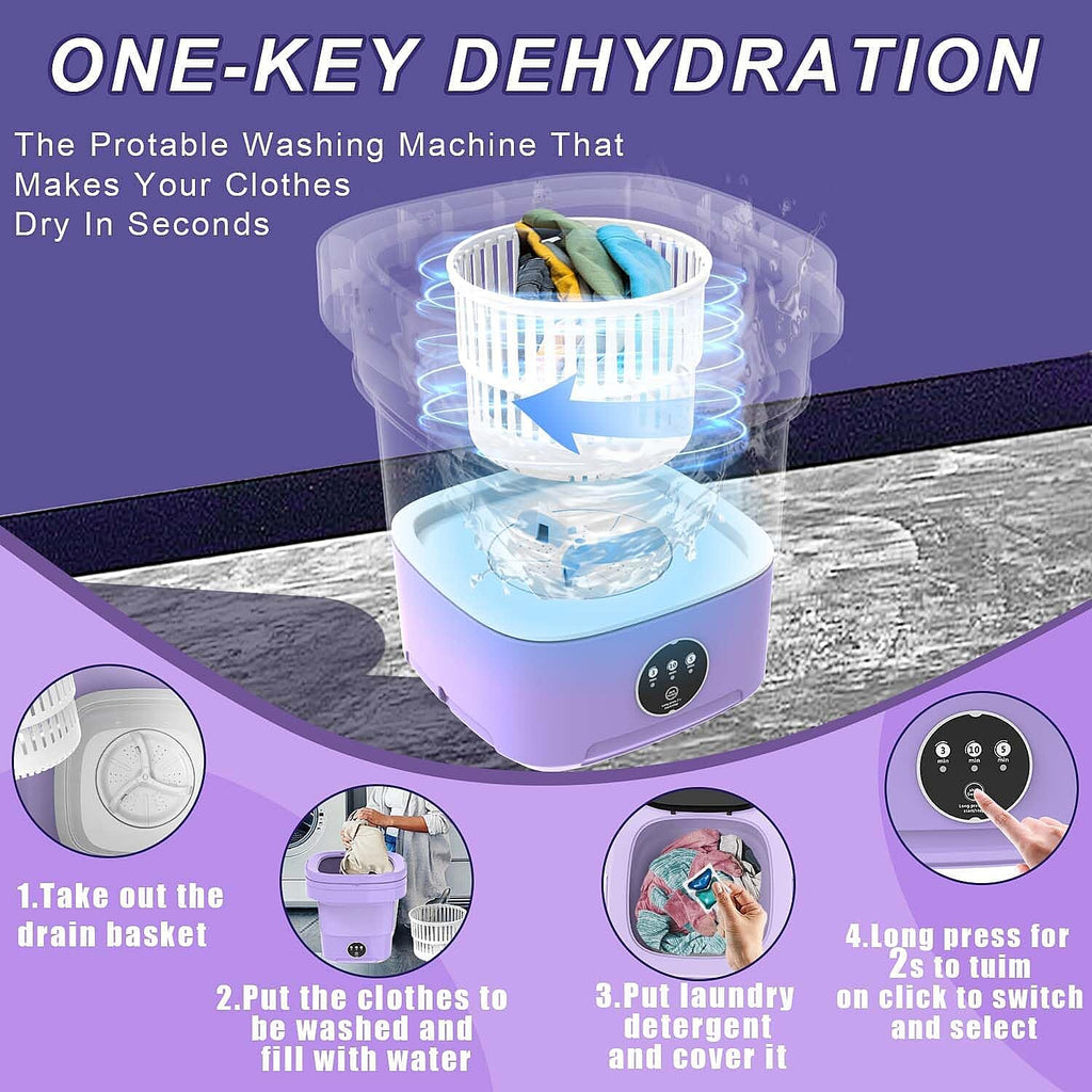 Collapsible Portable 11 Litre Washing Machine - Purple