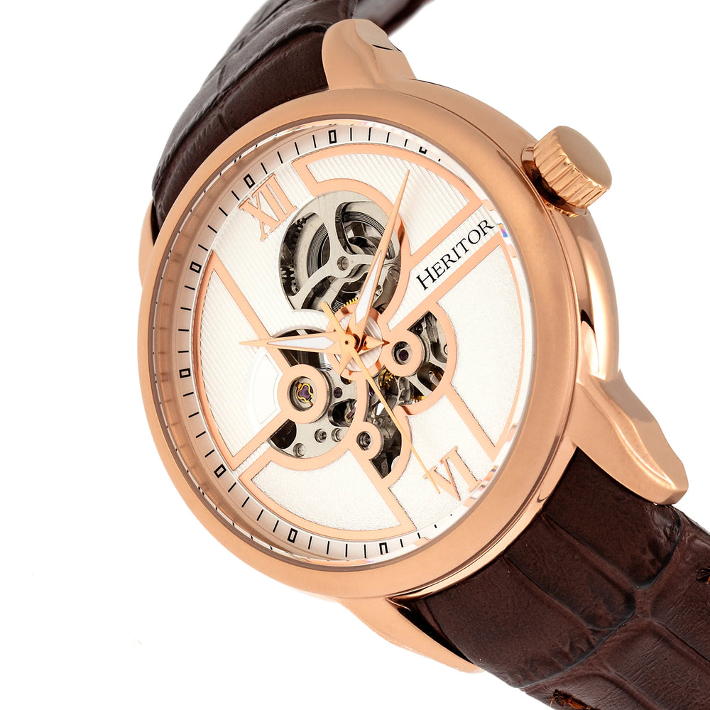 HERITOR Sanford Automatic Movt. 5ATM Water Resistance White Dial Mens Watch with Brown Leather Strap_7783095_1