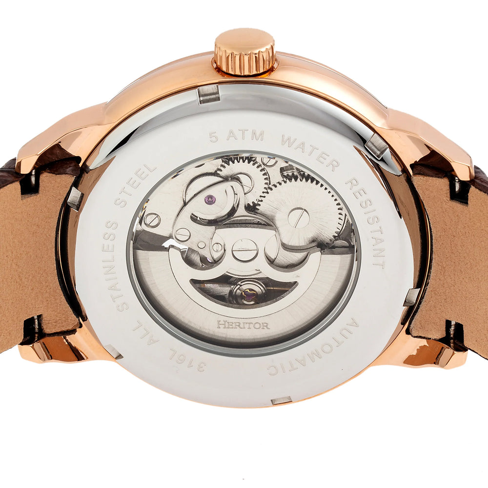 HERITOR Sanford Automatic Movt. 5ATM Water Resistance White Dial Mens Watch with Brown Leather Strap_7783095_2