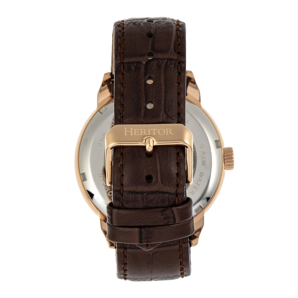 HERITOR Sanford Automatic Movt. 5ATM Water Resistance White Dial Mens Watch with Brown Leather Strap_7783095_3