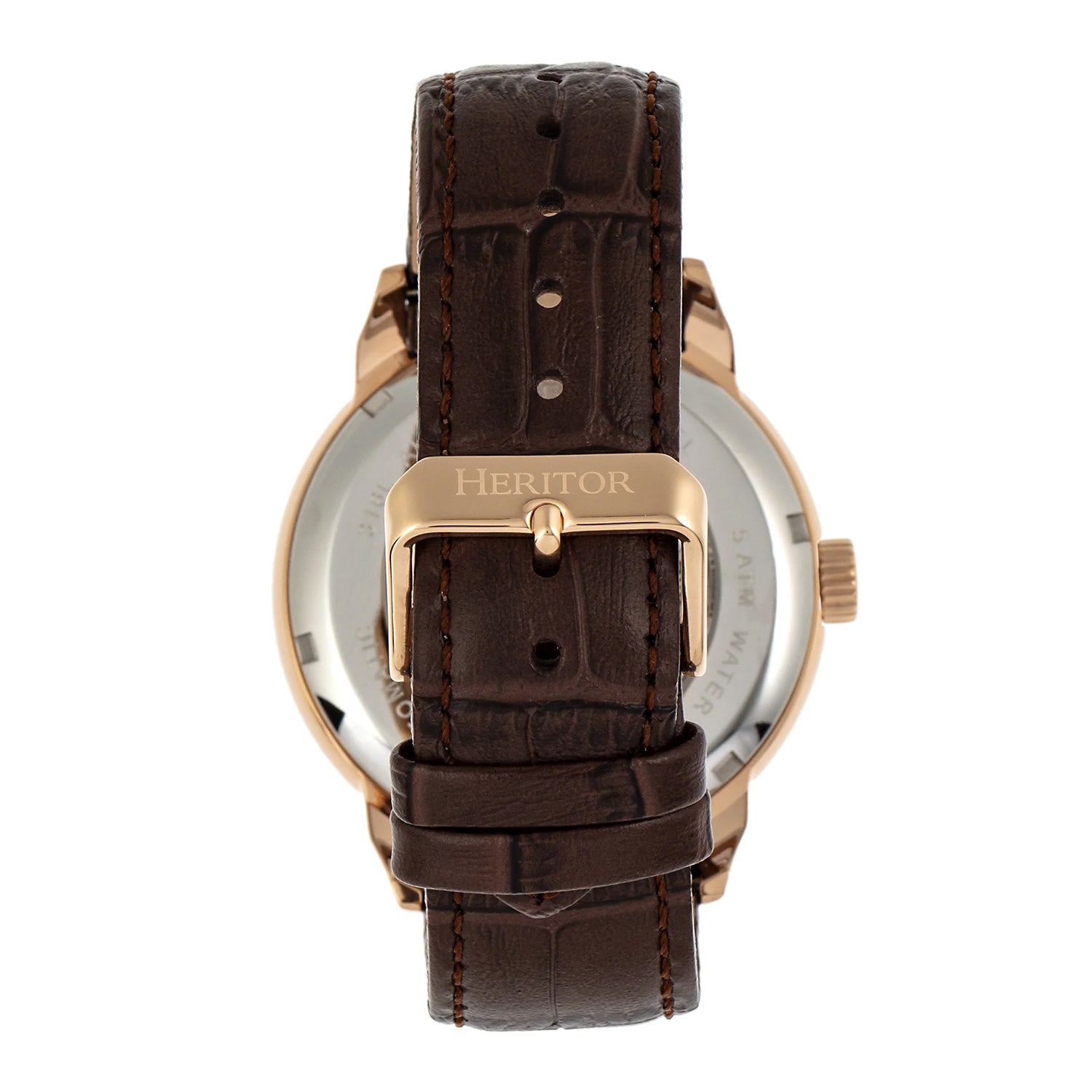 HERITOR Sanford Automatic Movt. 5ATM Water Resistance White Dial Mens Watch with Brown Leather Strap_7783095_3