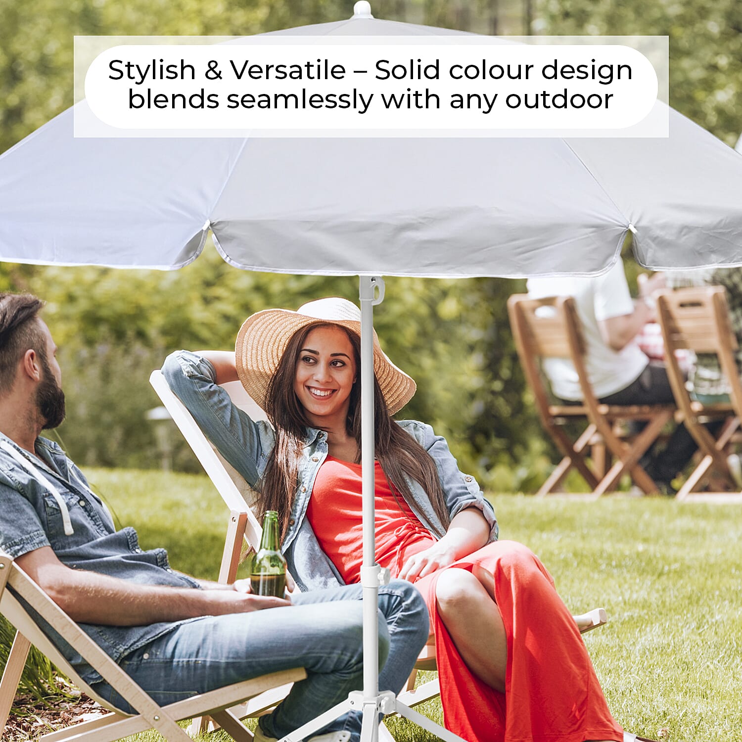 Solid colour Outdoor umbrella with tripod stand ( height from 1.2m to 1.8m) -  White