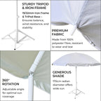 Solid colour Outdoor umbrella with tripod stand ( height from 1.2m to 1.8m) -  White