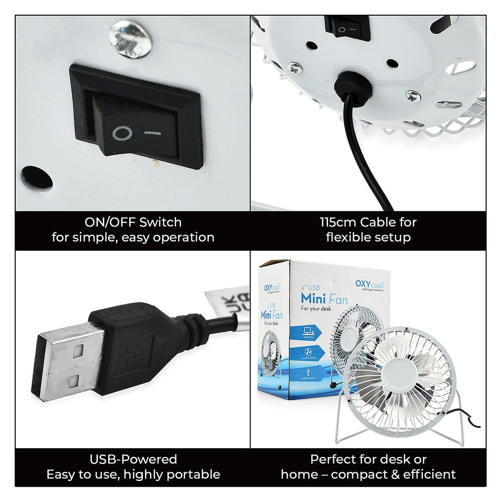 Oxycool 4-Inch USB Mini Desk Fan