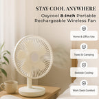 Oxycool 8 Inch Portable Rechargeable Wireless Fan - White
