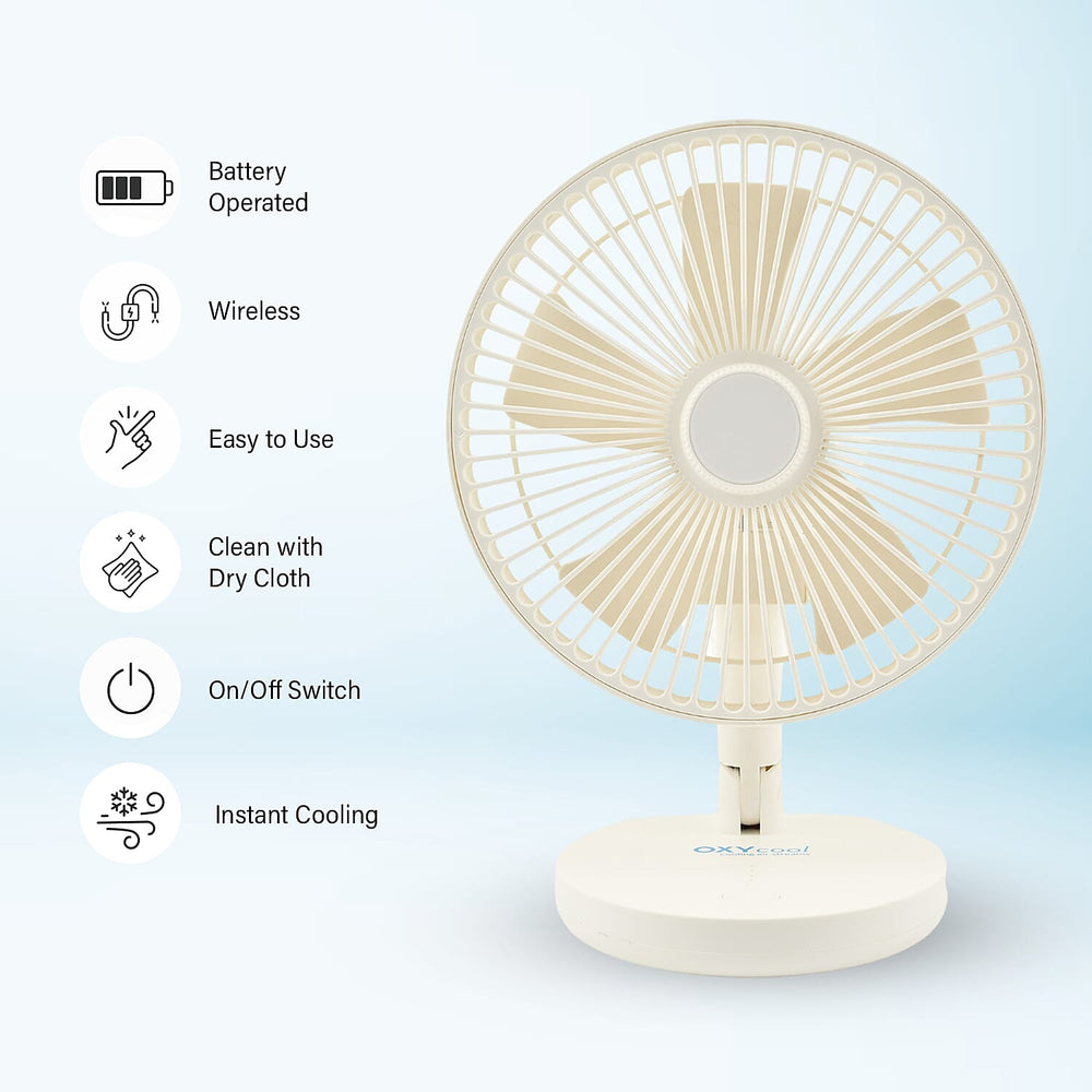 Oxycool 8 Inch Portable Rechargeable Wireless Fan - White