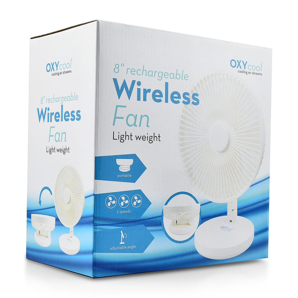 Oxycool 8 Inch Portable Rechargeable Wireless Fan - White
