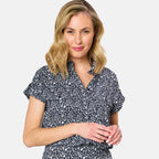 Emreco 100% Viscose Roll Sleeve Relaxed Fit Print Blouse (Size 10) - Navy_7792901
