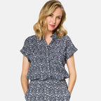 Emreco 100% Viscose Roll Sleeve Relaxed Fit Print Blouse (Size 10) - Navy_7792901_1