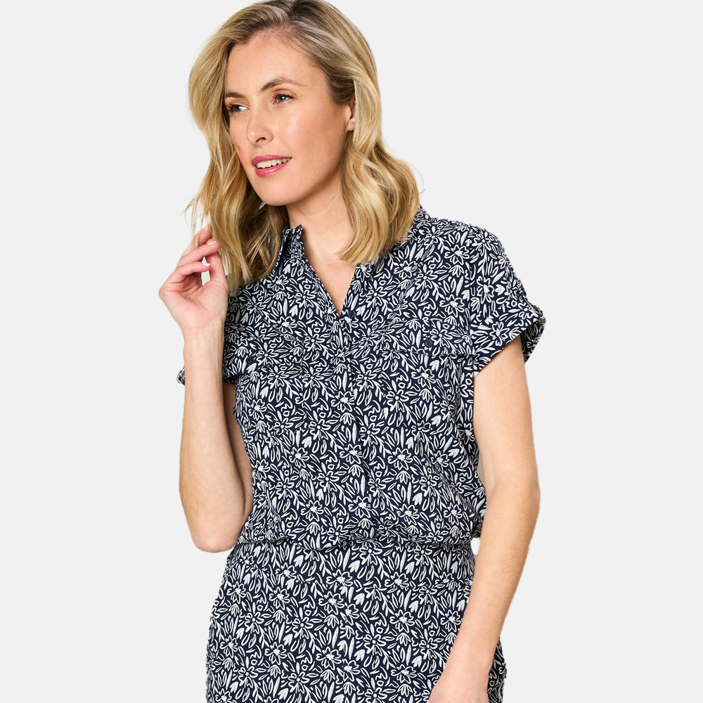 Emreco 100% Viscose Roll Sleeve Relaxed Fit Print Blouse (Size 18) - Navy_7792904_3