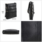 100% Genuine Leather Croco Embossed Crossbody Bag With Shoulder Strap - Black