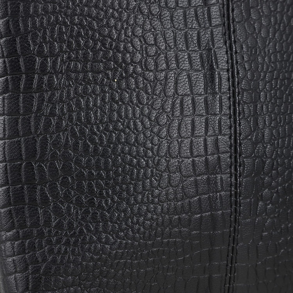 100% Genuine Leather Croco Embossed Crossbody Bag With Shoulder Strap - Black