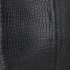 100% Genuine Leather Croco Embossed Crossbody Bag With Shoulder Strap - Black