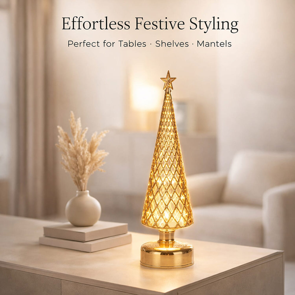 LED Striped Christmas Cone Tree - Gold_7797015_3