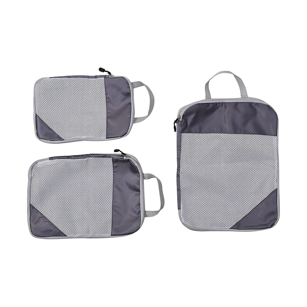 Set of 3 Expandable-Zipper Compression Storage Bags- ,Multifunctional Travel Organiser, Saves Space  (Size 31x10x41 cm) - Grey