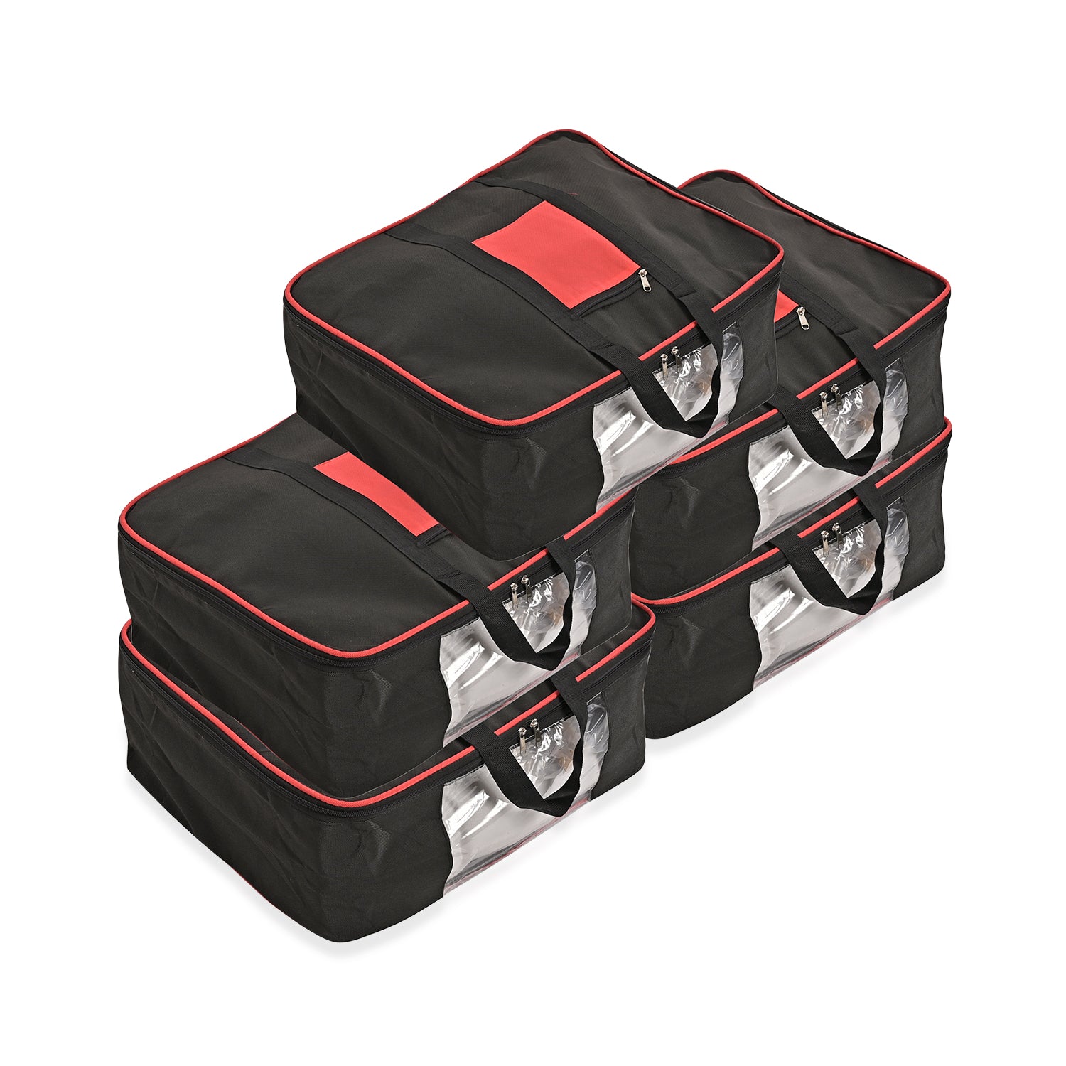 Set of 5 Non-Woven Fabric Storage Bag With Front Pocket - Black_7799683