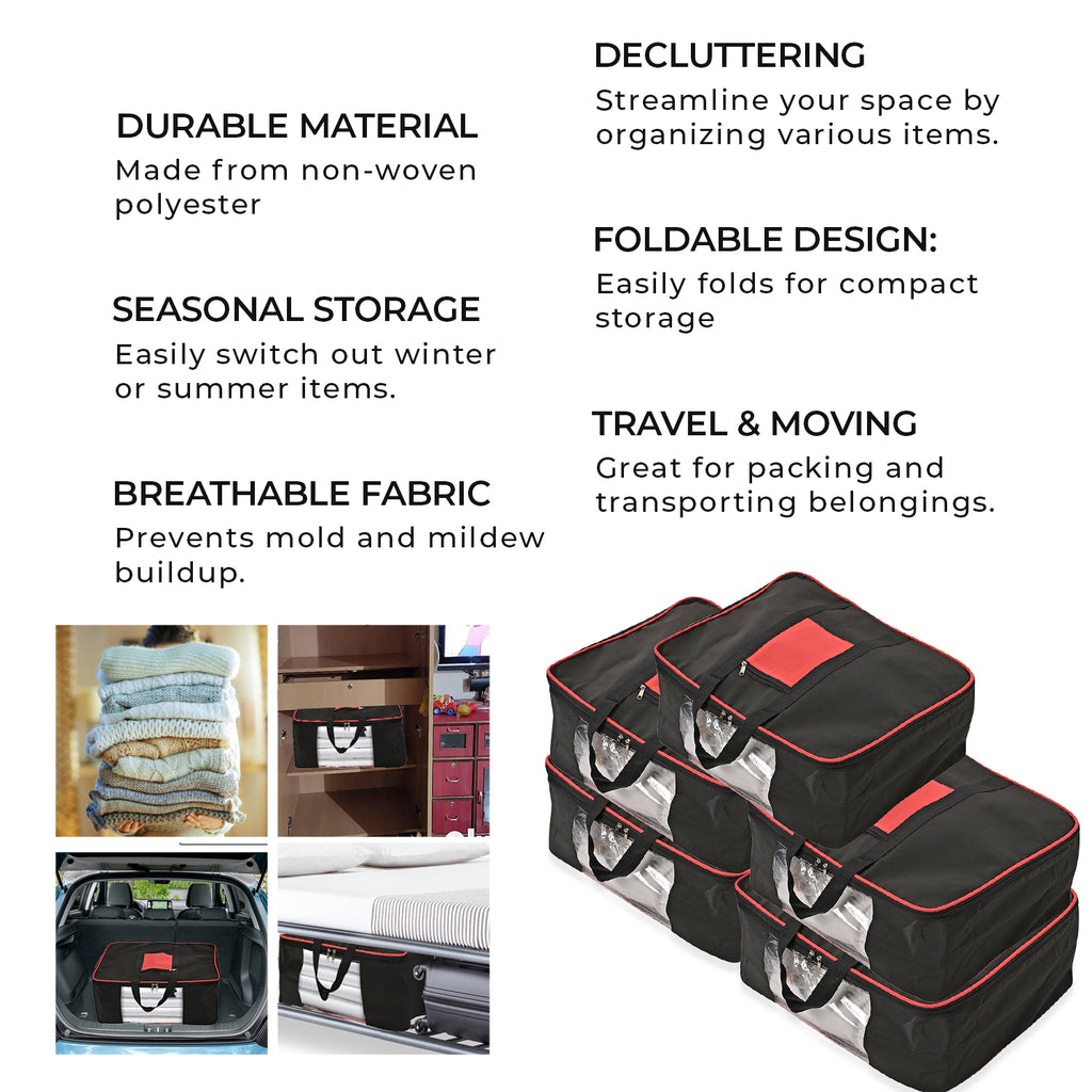 Set of 5 Non-Woven Fabric Storage Bag With Front Pocket - Black_7799683_3