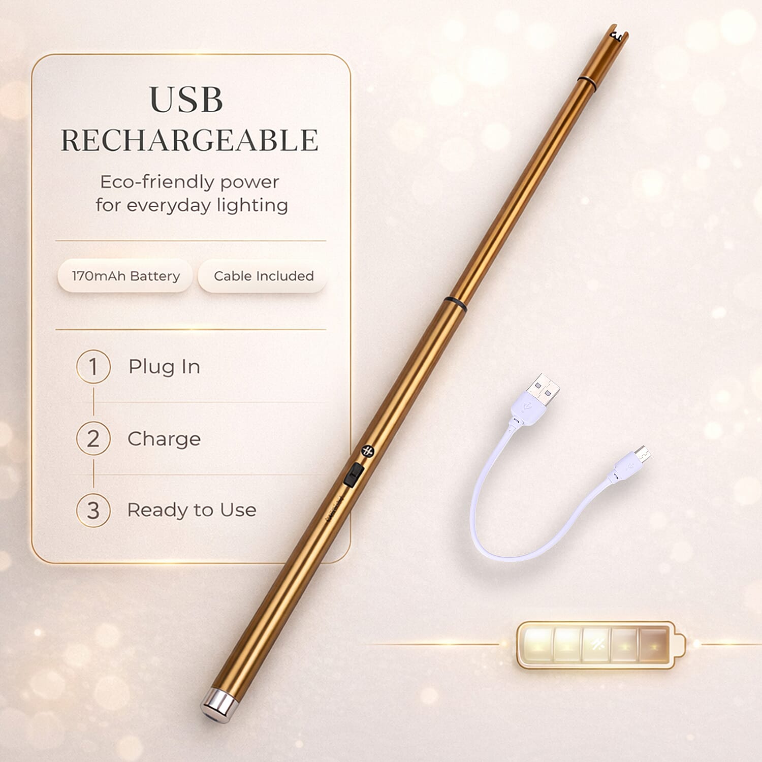 Extended Electric Lighter- Gold