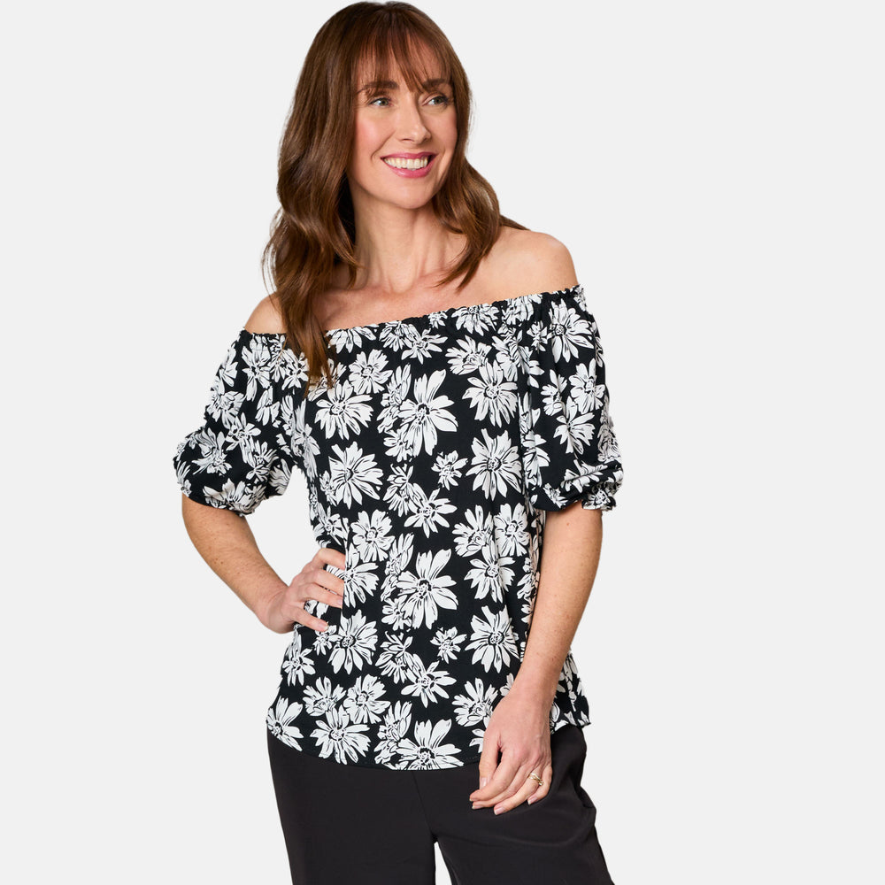 Emreco 100% Viscose Frill Sleeve Floral Top (Size 16) - Black_7805024